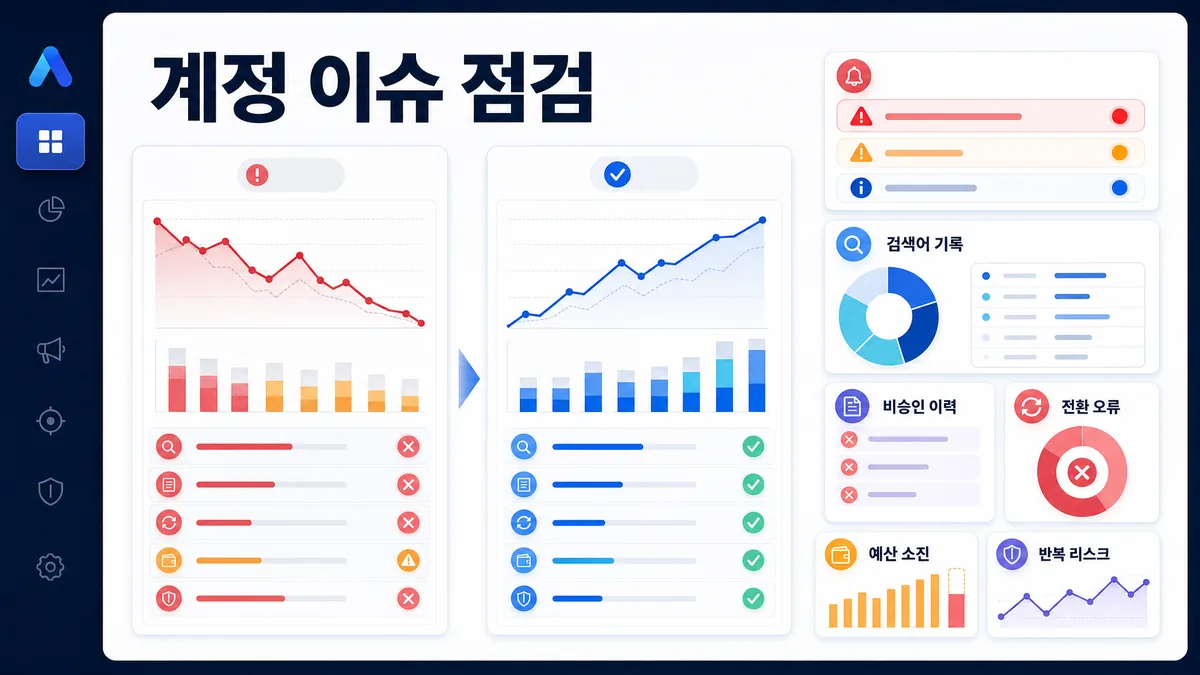 기존 광고 계정 이슈와 반복 리스크를 점검하는 상담 이미지