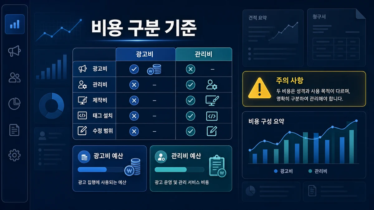 애드워즈 광고대행 광고비와 관리비 구분 기준을 설명하는 이미지