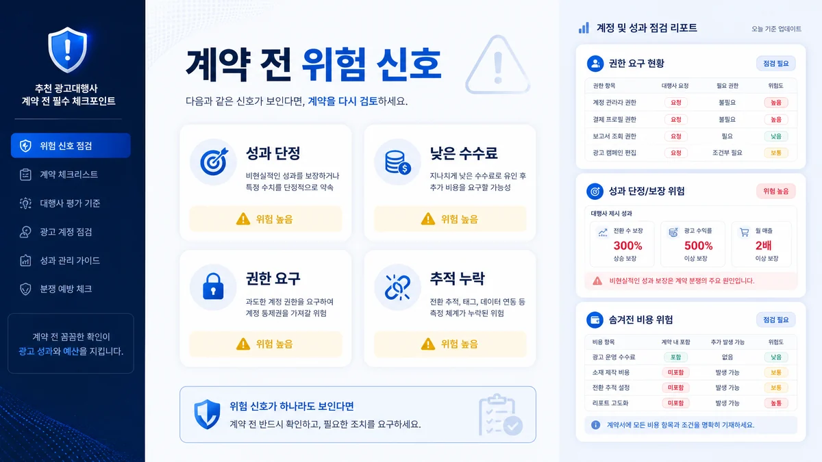 애드워즈 광고대행 계약 전 확인할 위험 신호를 정리한 인포그래픽