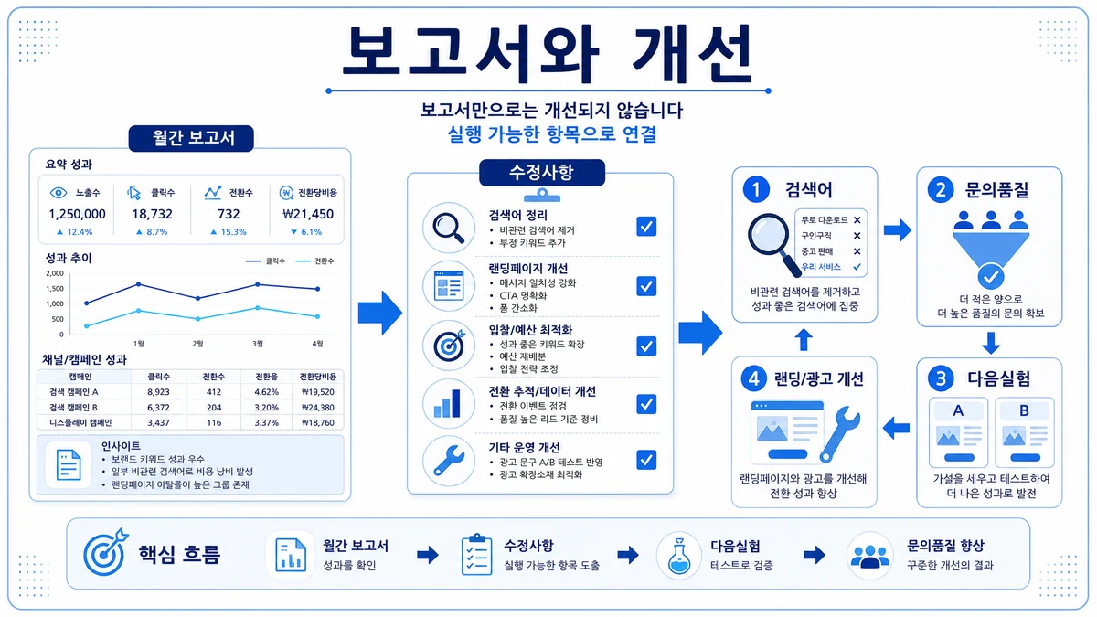 광고 보고서가 검색어 문의품질 수정사항 다음실험으로 이어지는 개선 기준 이미지