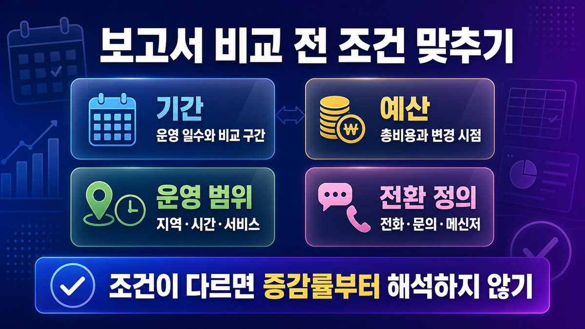 광고 보고서 비교 전 기간·예산·운영 범위·전환 정의 점검