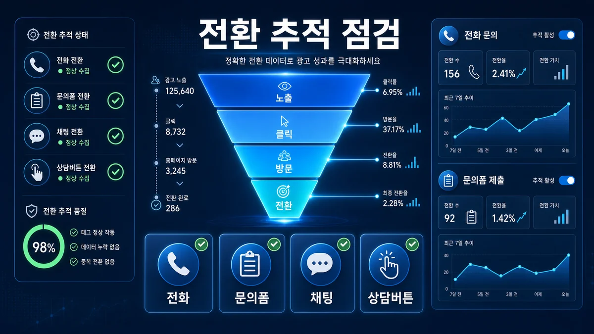전화 문의폼 채팅 상담버튼 전환 추적 기준을 정리한 이미지
