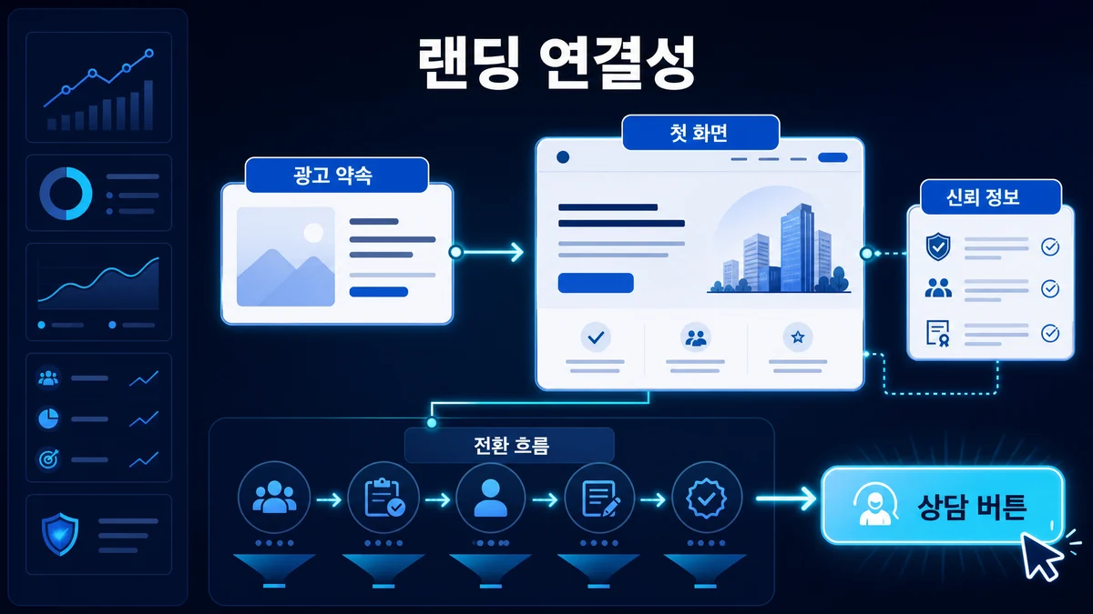 광고문안과 랜딩페이지 첫 화면 연결성을 설명하는 이미지