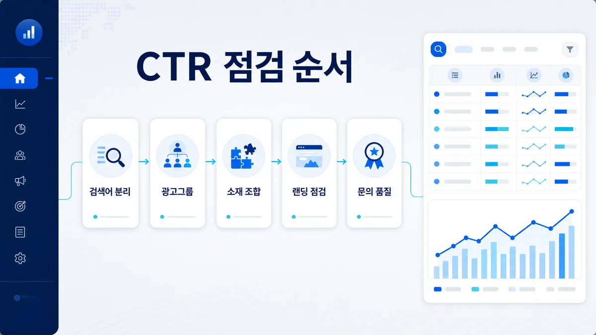 검색어부터 문의 품질까지 CTR 점검 순서를 정리한 이미지