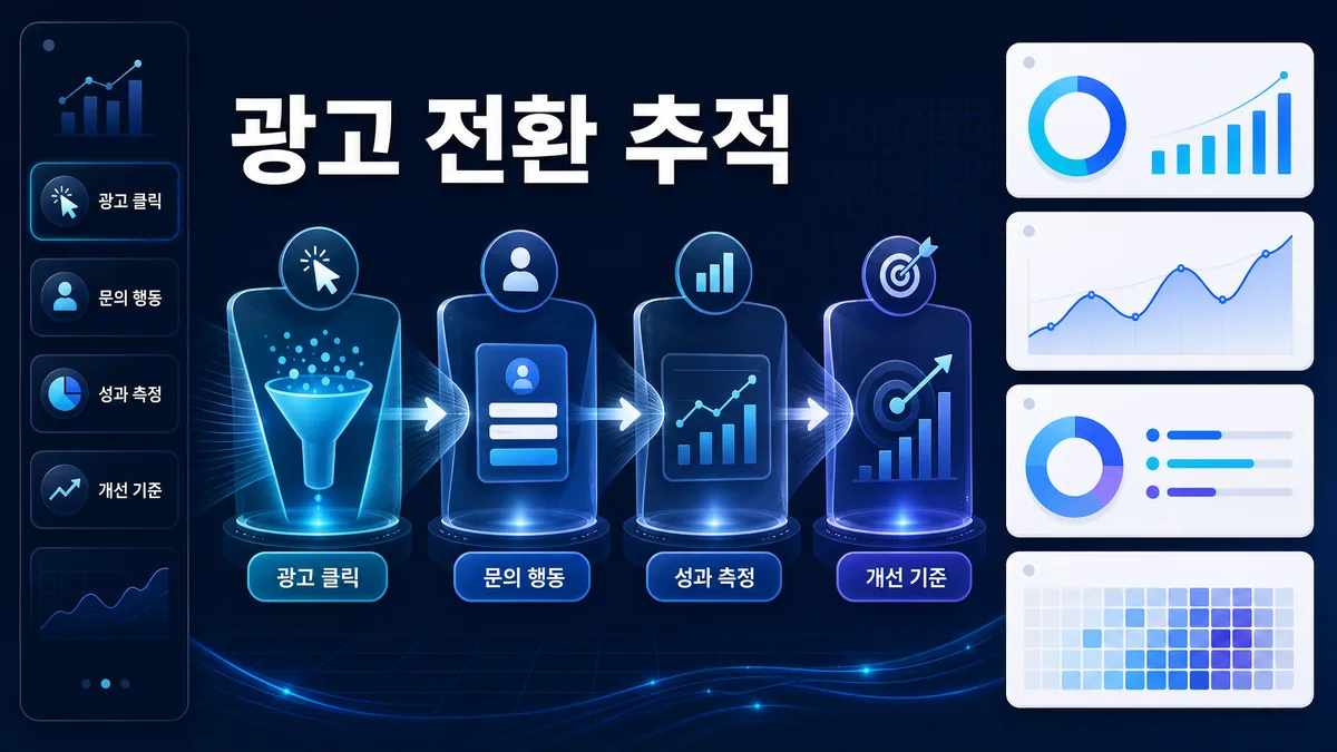 구글 광고 전환 추적 설정과 광고 클릭 이후 문의 흐름을 설명하는 이미지