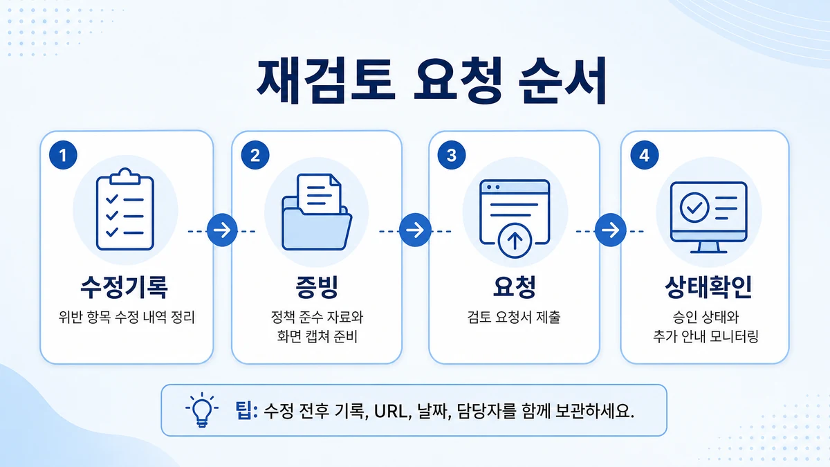 구글 광고 정책 위반 재검토 요청 순서 이미지