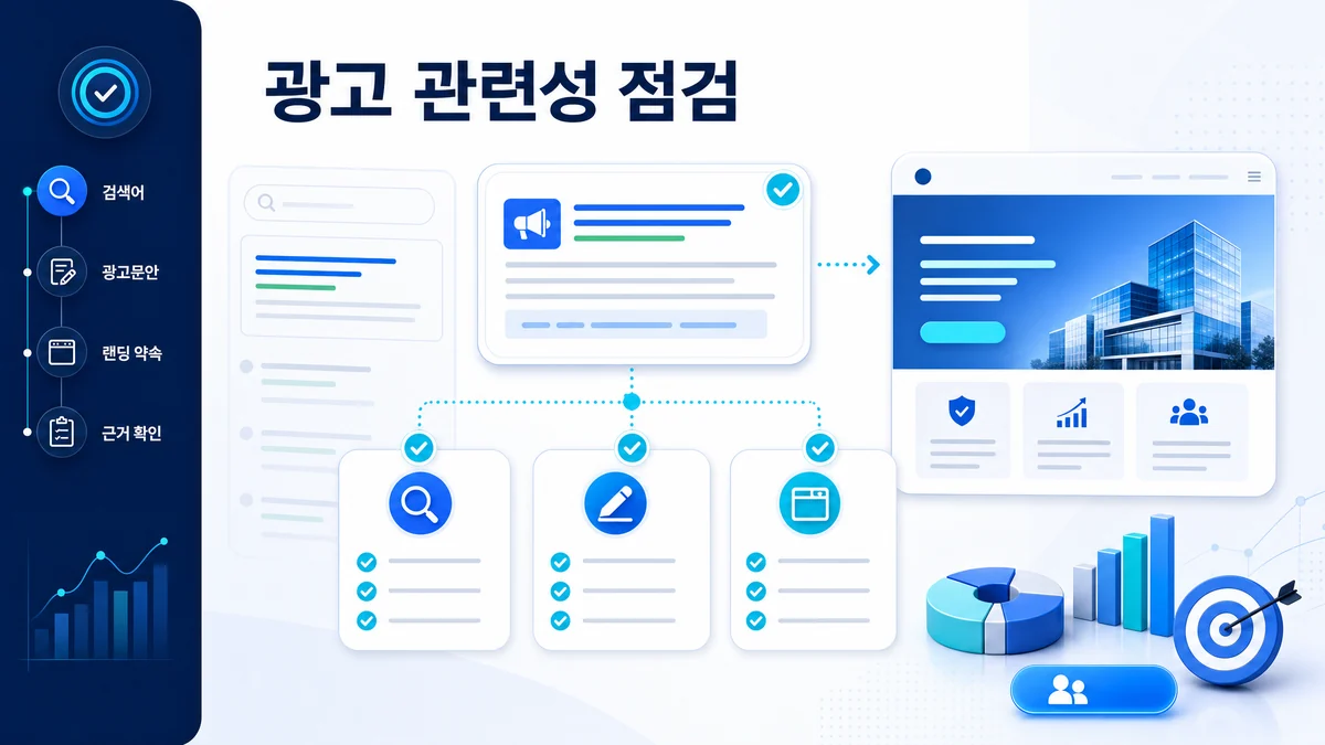 광고 관련성과 문안 약속을 검색어와 랜딩페이지로 연결한 인포그래픽