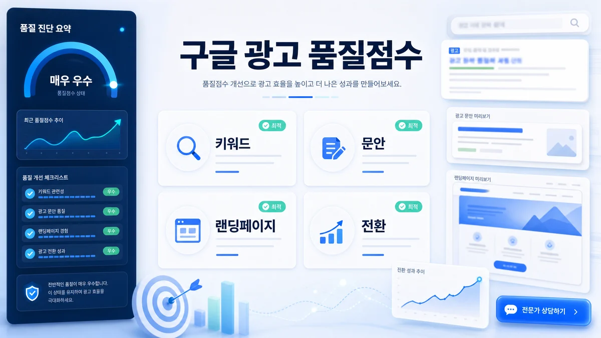 구글 광고 품질점수 개선 기준과 광고 효율 흐름을 설명하는 인포그래픽