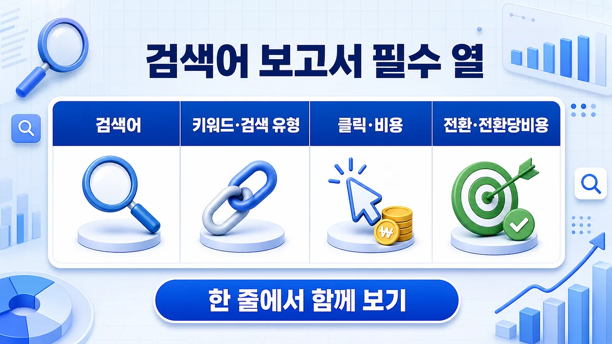 검색어 보고서에서 함께 볼 검색어 키워드 비용 전환 필수 열