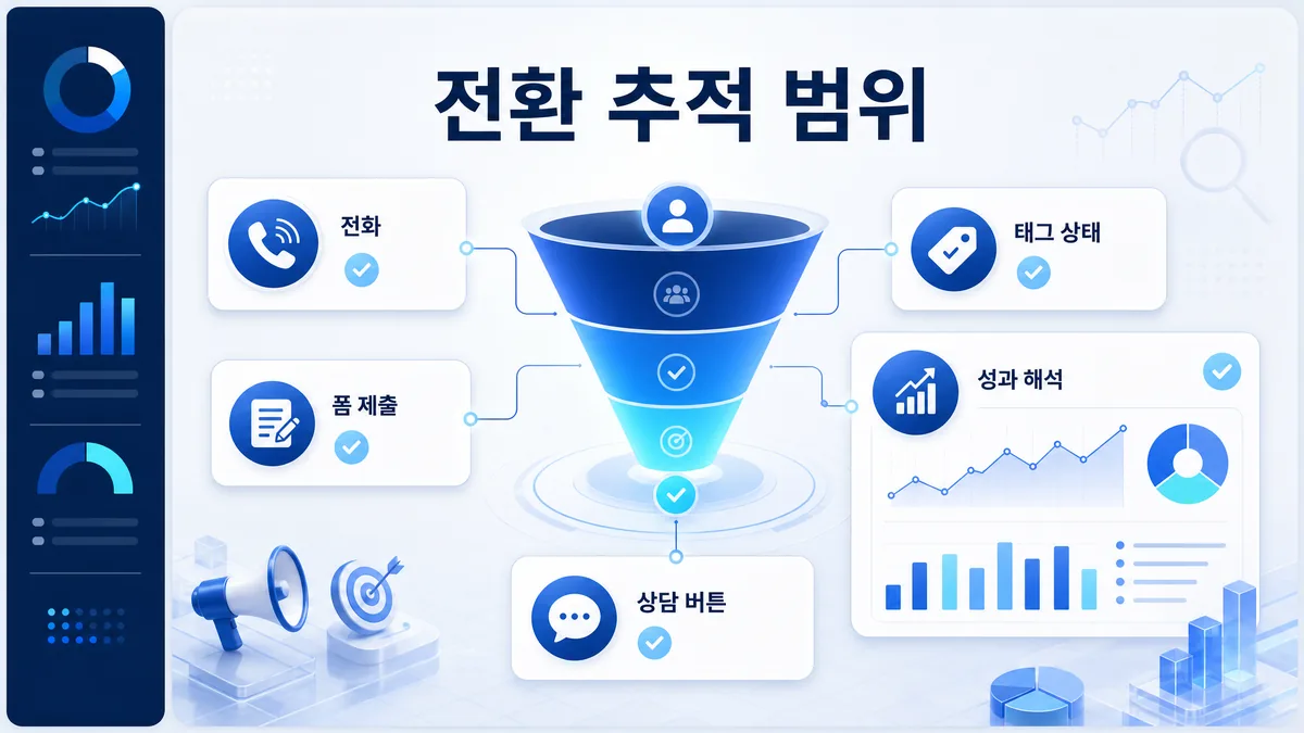 전화와 폼 제출 등 구글 광고 전환 추적 범위를 설명한 이미지