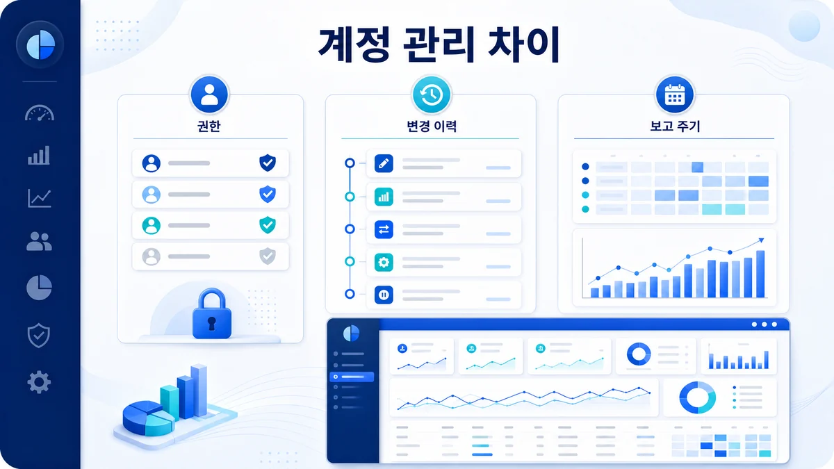 광고 계정 권한과 변경 이력 관리 차이를 정리한 이미지