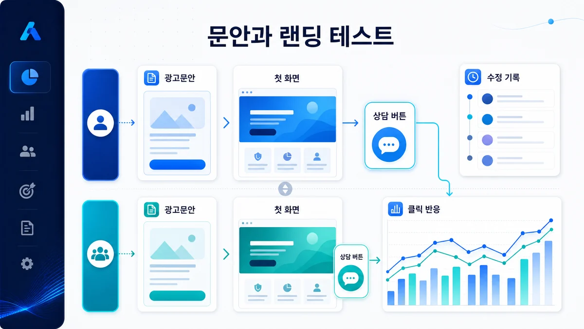 광고문안과 랜딩페이지 테스트 흐름을 비교한 이미지