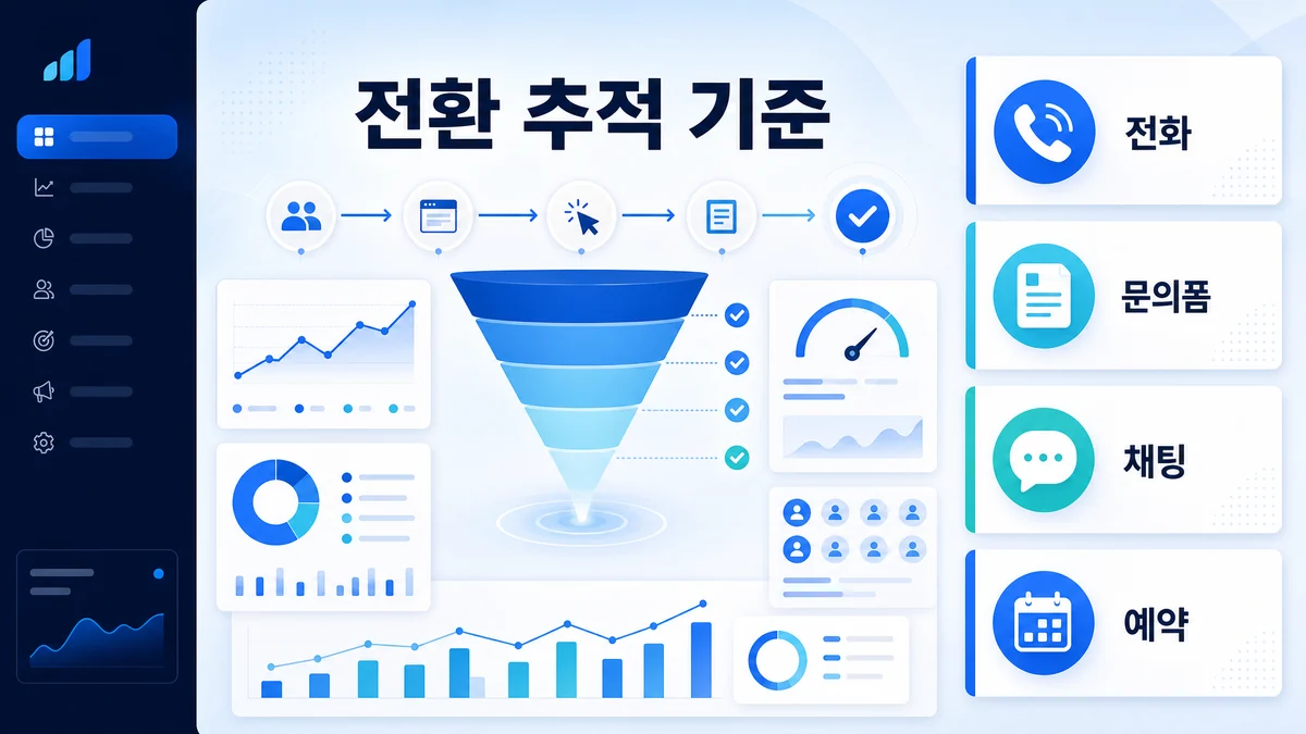 전환 추적 기준과 문의 유형별 광고대행 효과 측정 흐름을 함께 정리한 이미지