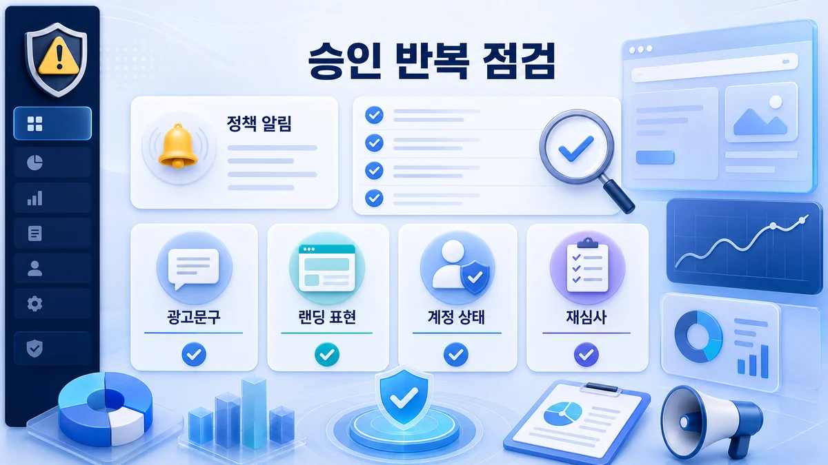 광고승인 반복 시 정책 알림과 계정 상태를 점검하는 이미지