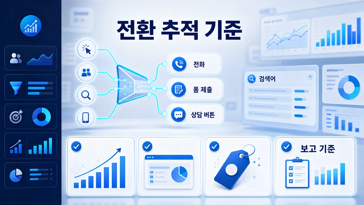전화와 상담 버튼 등 문의 행동을 전환 추적으로 정리한 이미지
