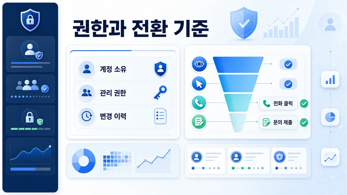 광고 계정 권한과 전환 추적 기준을 설명하는 이미지