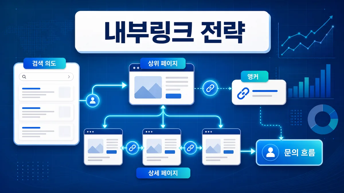 구글 SEO 내부링크 전략과 검색 유입을 위한 사용자 이동 흐름을 설명하는 히어로 이미지