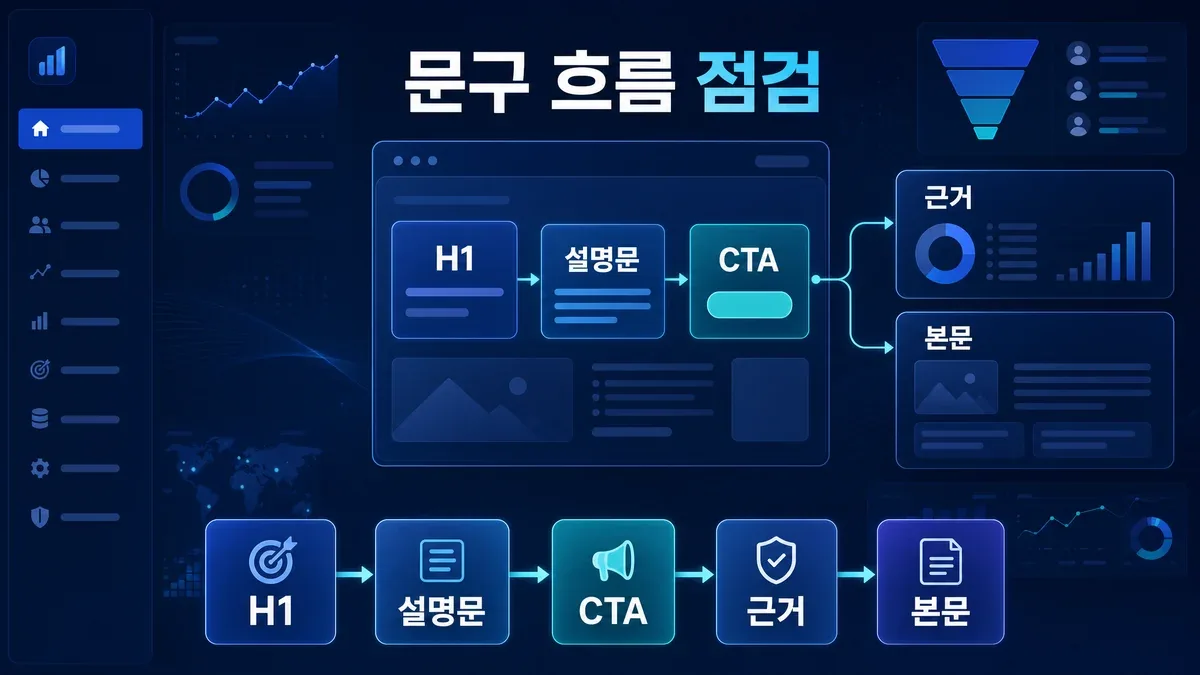 H1 설명문 CTA가 한 흐름으로 이어지는 첫 화면 문구 이미지