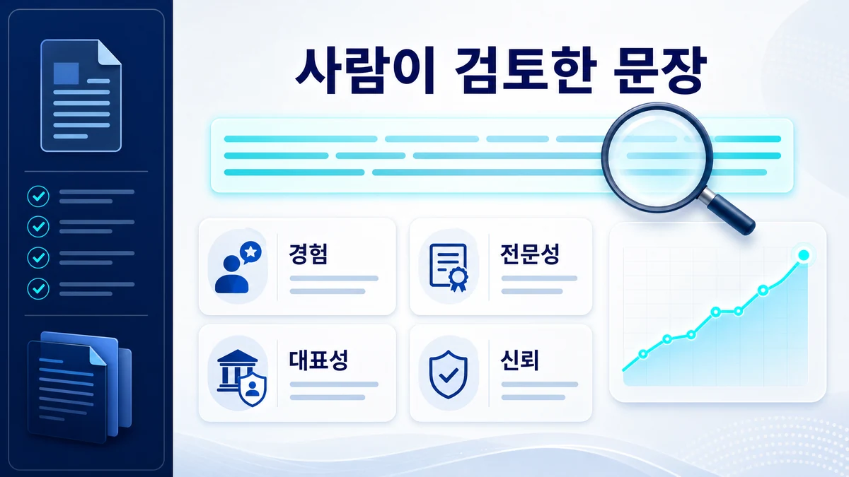 사람이 검토한 SEO description 문장과 EEAT 기준을 정리한 이미지